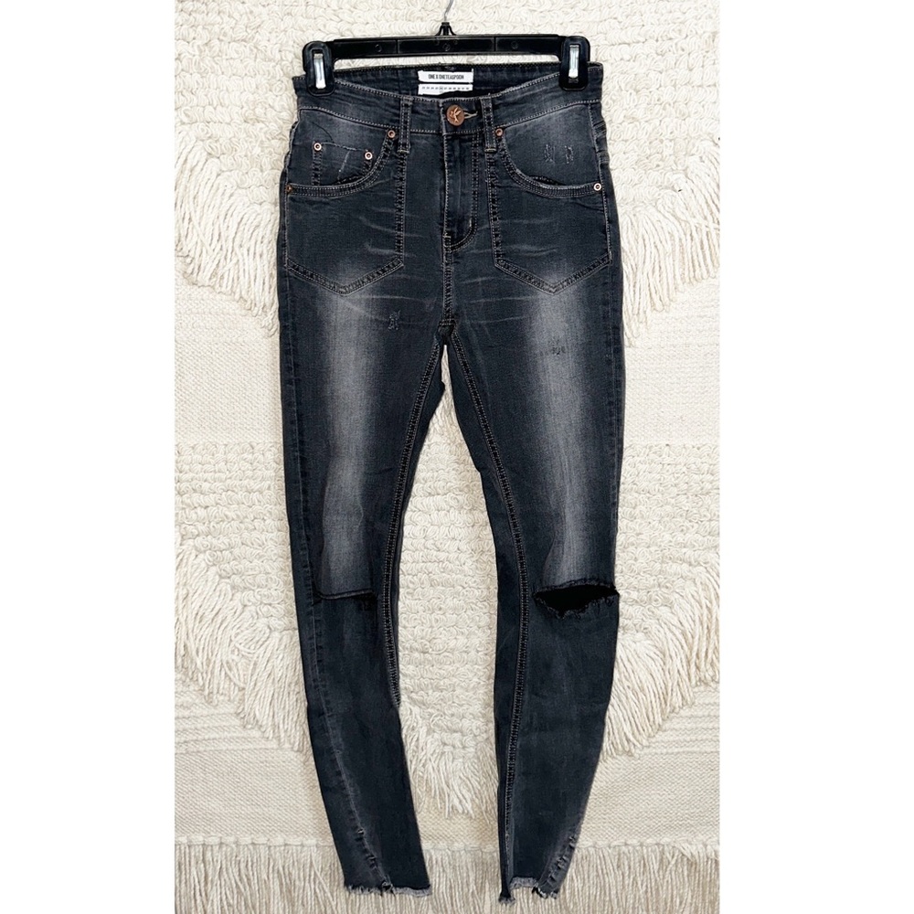 ONE TEASPOON black high waist stretch skinny fit Spray On jeans 26